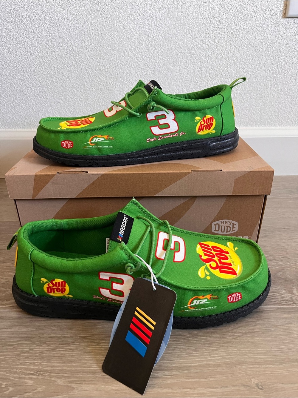 Hey Dude Green Sun Drop Racing Slip-On Sneakers for Men